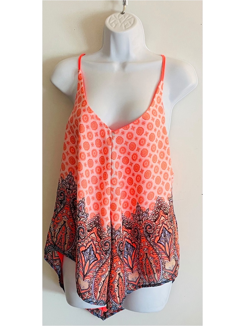 HeartSoul Coral Paisley Border Spaghetti Strap Cami
